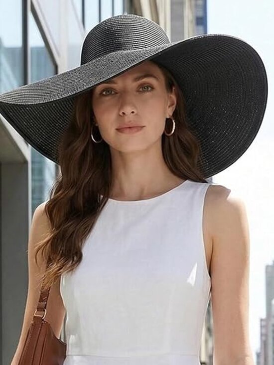 HDE Accessories - Straw Wide Brim Floppy Wired Shapeable Foldable Roll up Beach Sun Hat Black